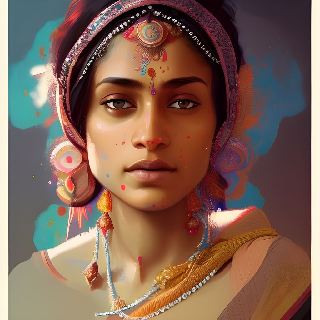 Detailed Portrait of Indian Woman in Digital Art Style