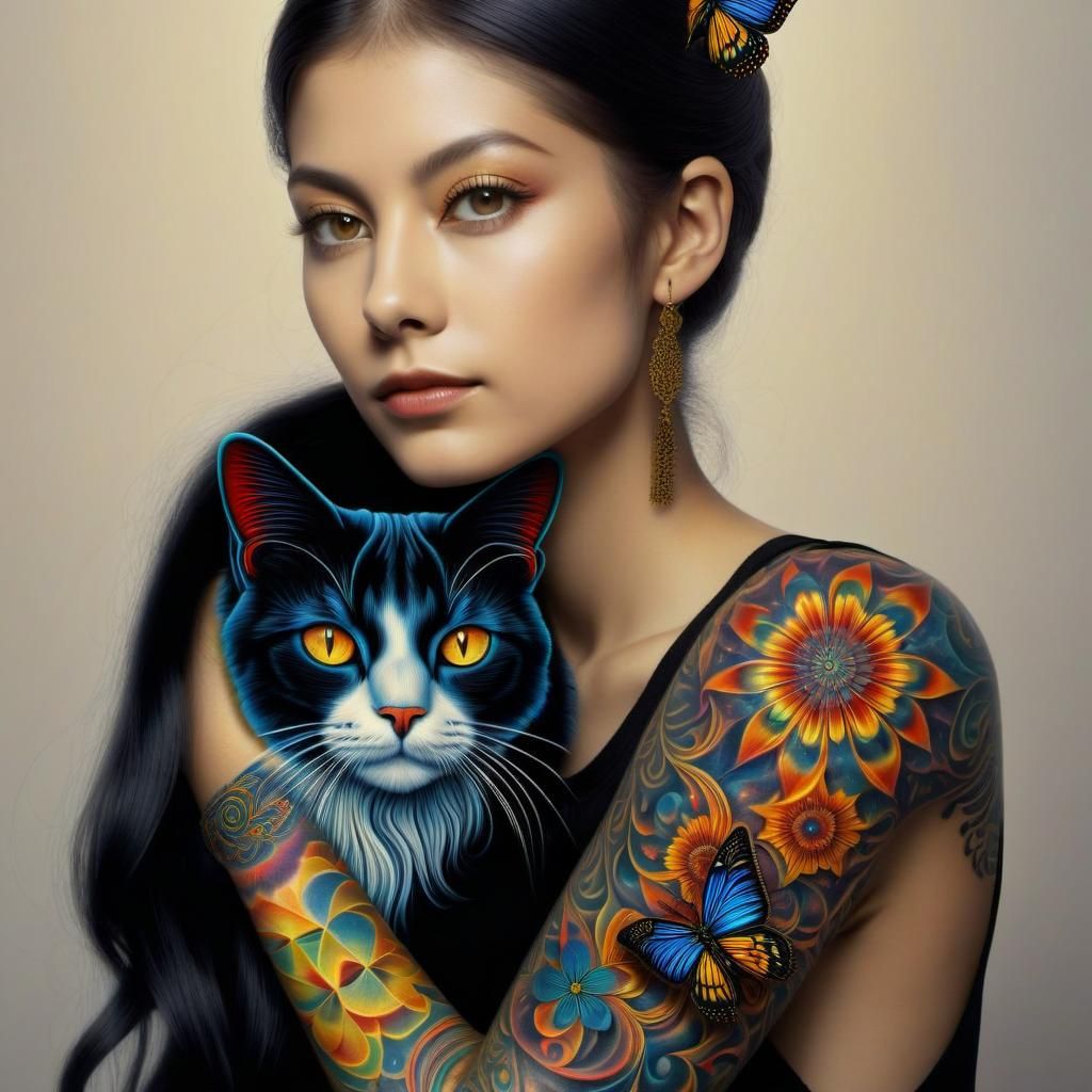 "Long hair realism cat Intricate fractals tattoos Alex grey ...
