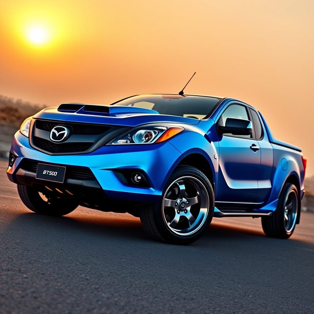 Sleek Electric Blue Mazda BT-50 Pickup Truck in Futuristic S...