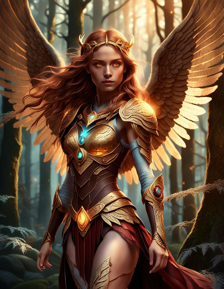 Aasimar Sorceress in Mystical Forest: Digital Fantasy Art