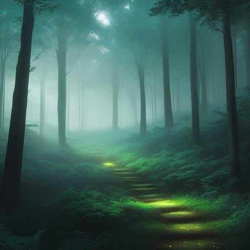 Mystical Forest at Twilight: Impressionistic Fantasy Illustr...