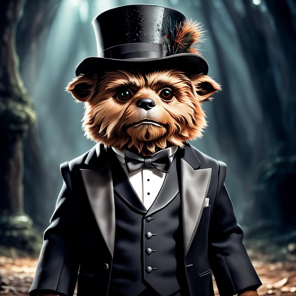 Hyperrealistic Ewok Portrait in Tuxedo and Tophat