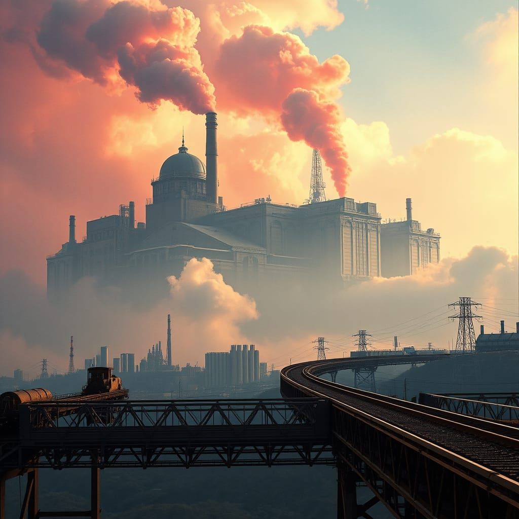 Colossal Industrial Complex Floating in Smoky Skies