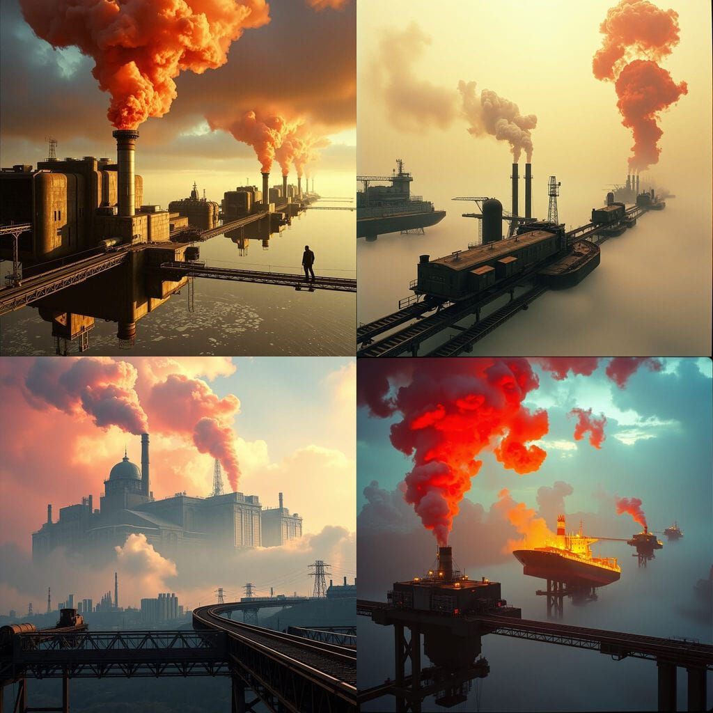 Massive Industrial Islands in Smoky Sky