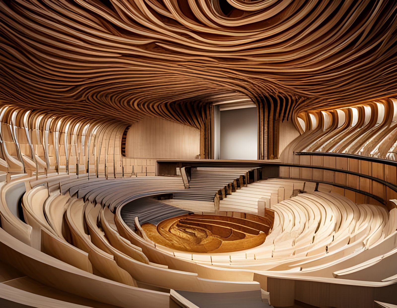 Intricate Wooden Amphitheater Concept with Monkeys