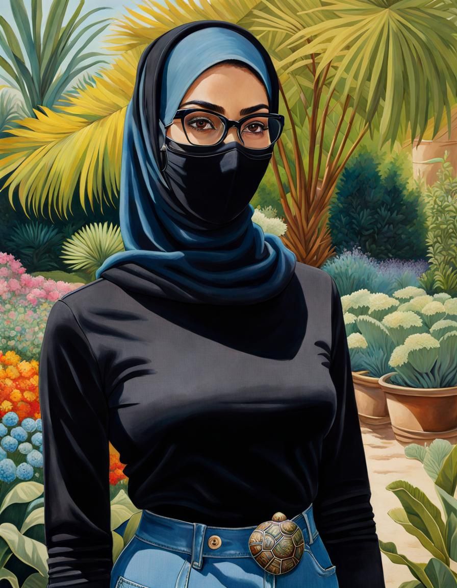 Egyptian Woman in Garden, Watercolor Portrait