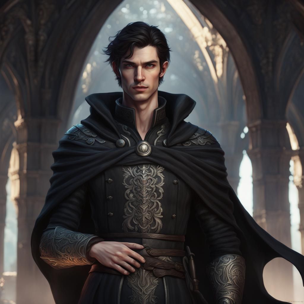 Young Dark-Haired Mage in Detailed Fantasy Art