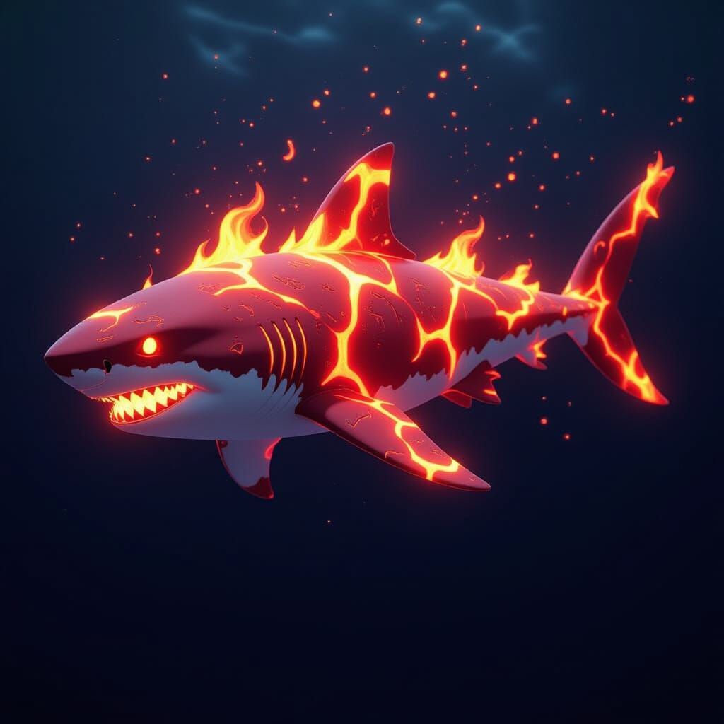 Fiery Lava Shark in Cosmic Void - 3D Anime Style
