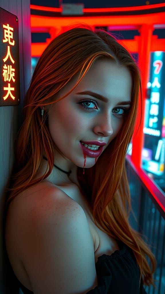 Cyberpunk Vampire Goddess in Neon Tokyo