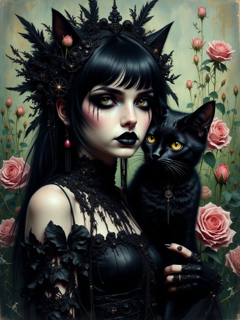 girl and big magic cat