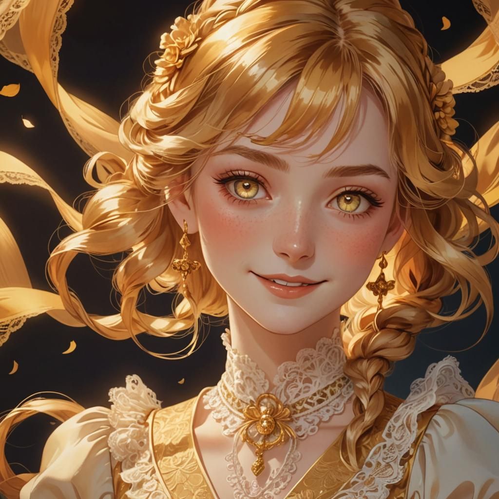 Victorian Heroine with Golden Hair in Cel-Shaded Anime Style