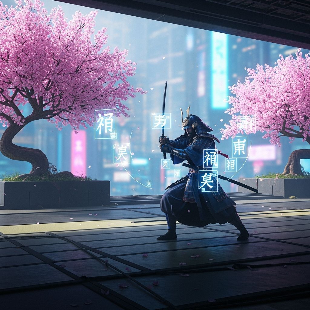 Cyberpunk Samurai Dojo in Digital Painting Style