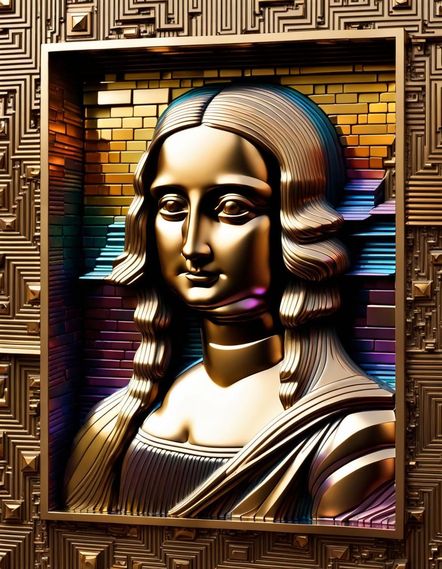 Mona Lisa Bismuth Bas Relief in Photorealistic Style