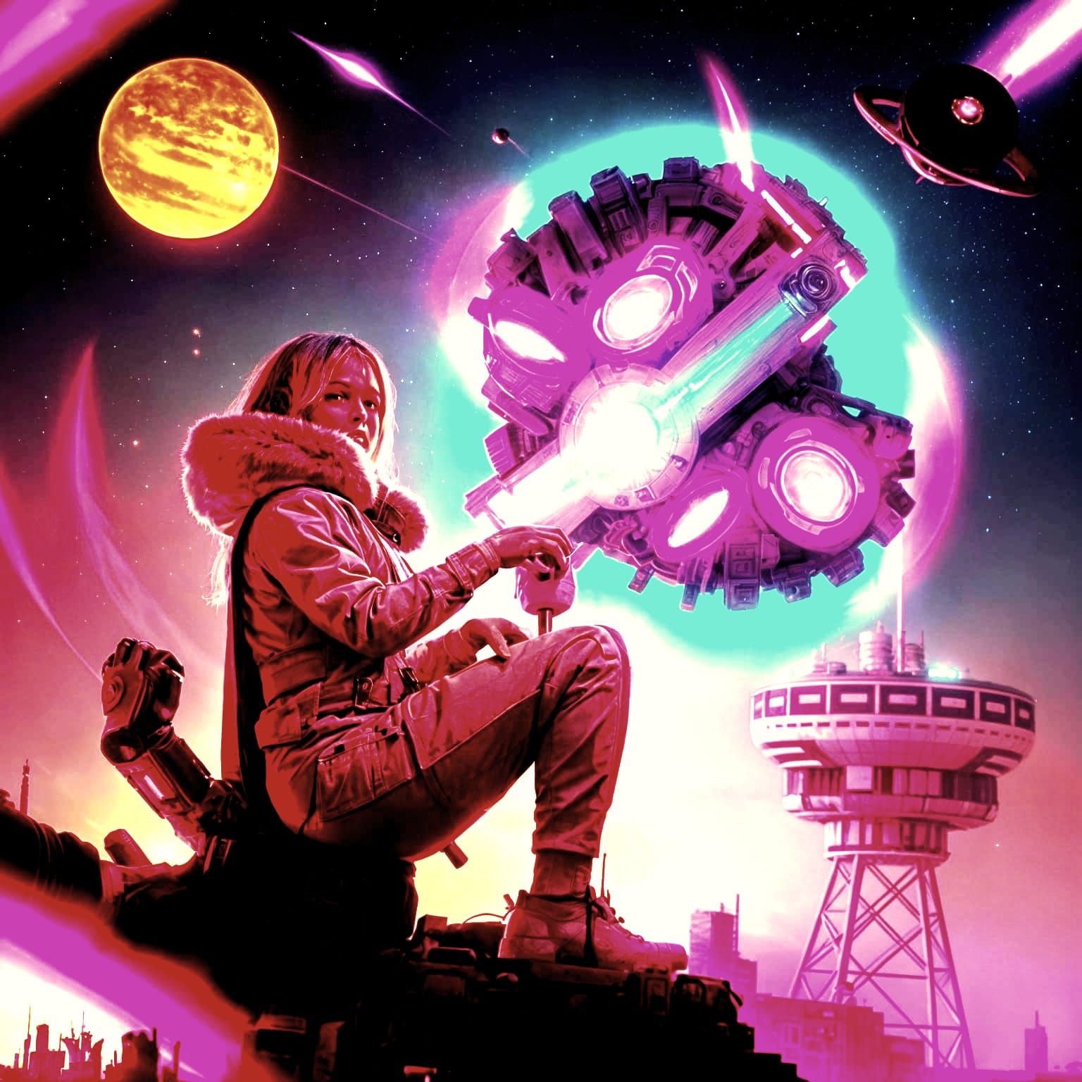 Surreal Neon Metropolis in Psychedelic Space