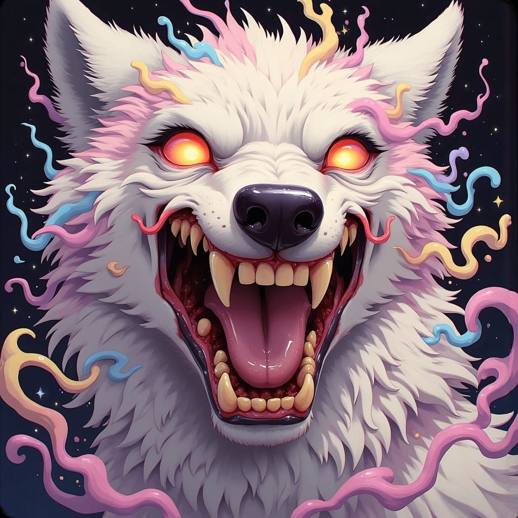 Pastel Wolf with Gleaming Teeth in Anime Style