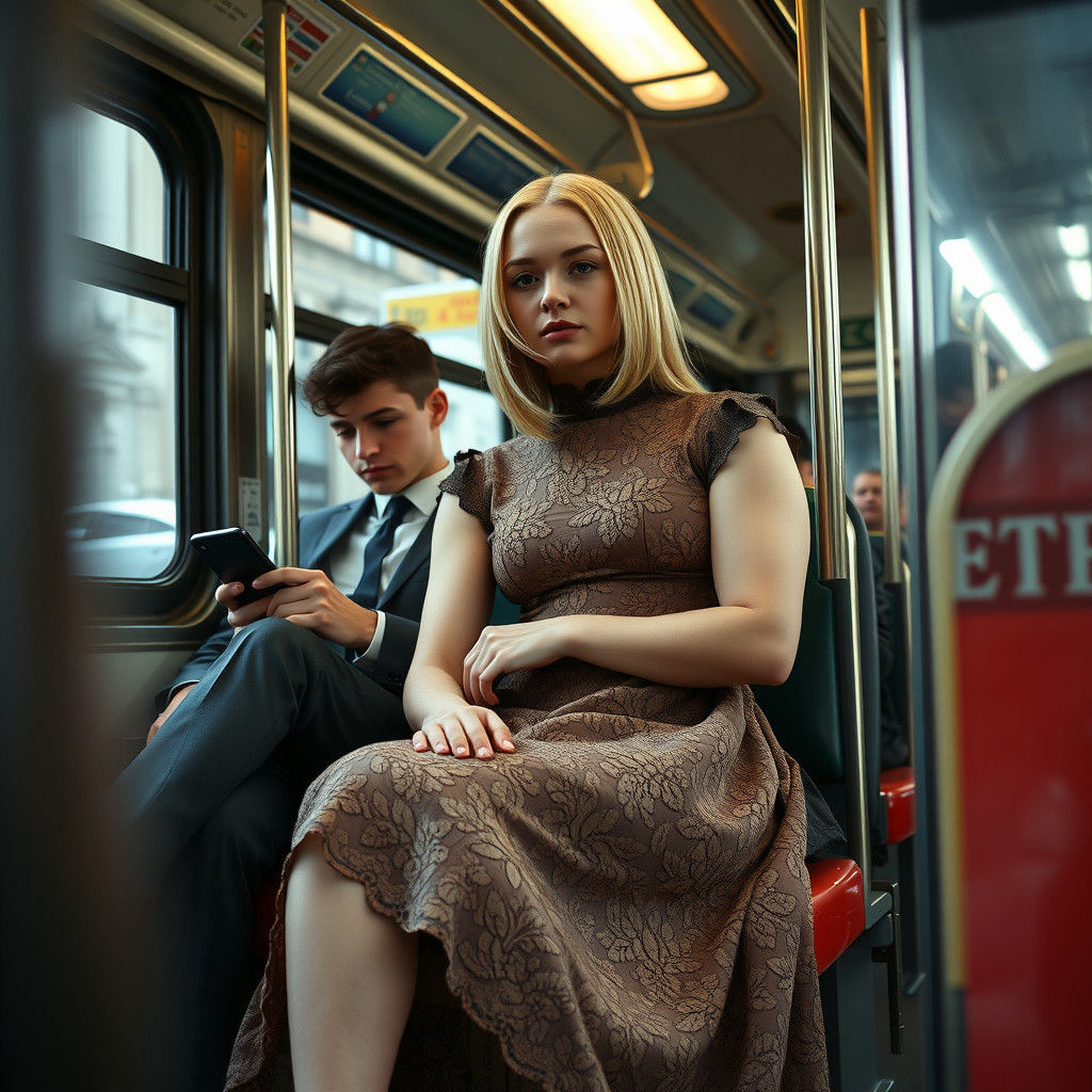 Vintage Crossdresser on City Bus: Striking Visual Contrast