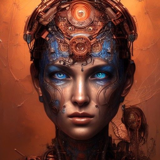 Copper Cyborg Enchantress Portrait in Photorealistic Style