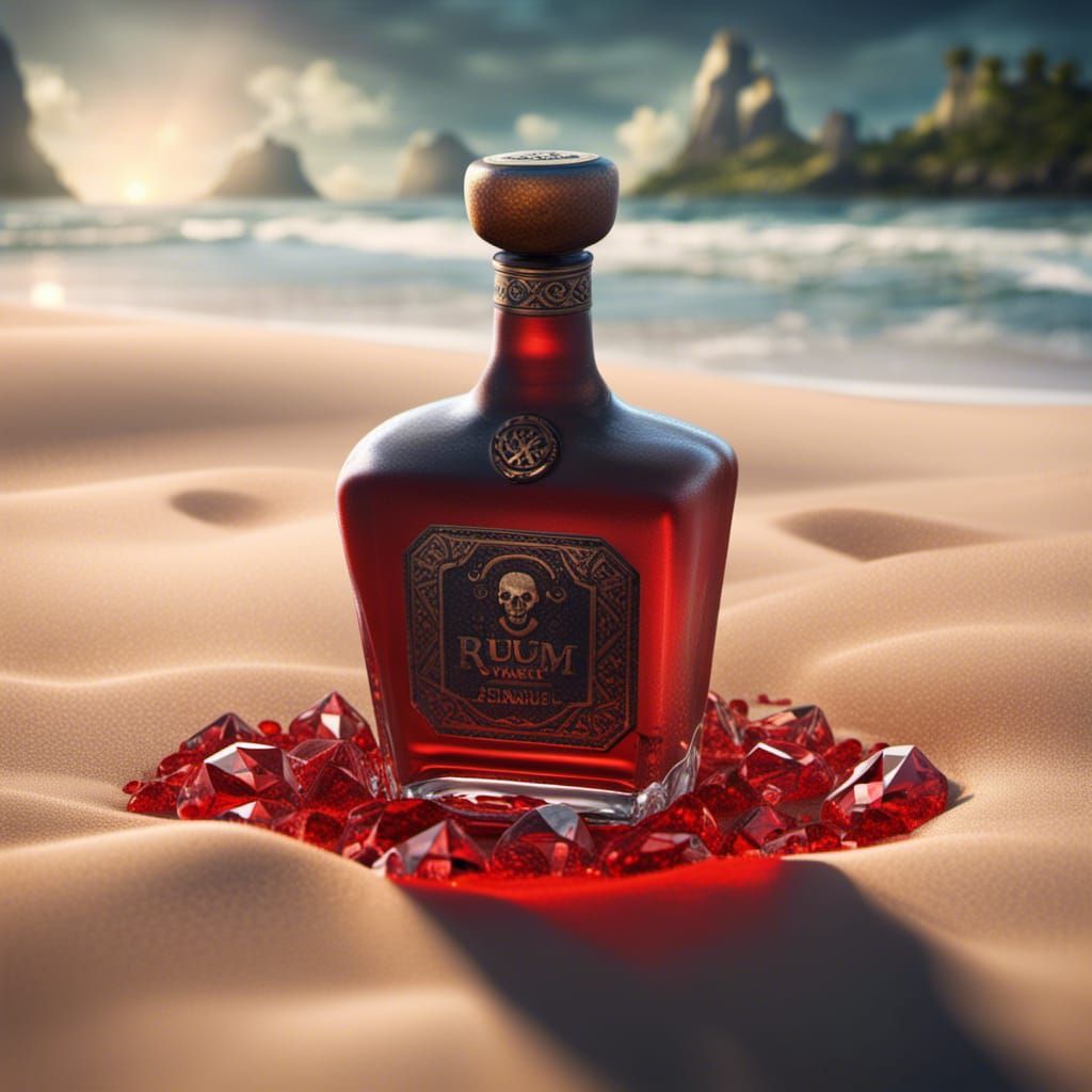 Rum Bottle and Diamonds on a Beach