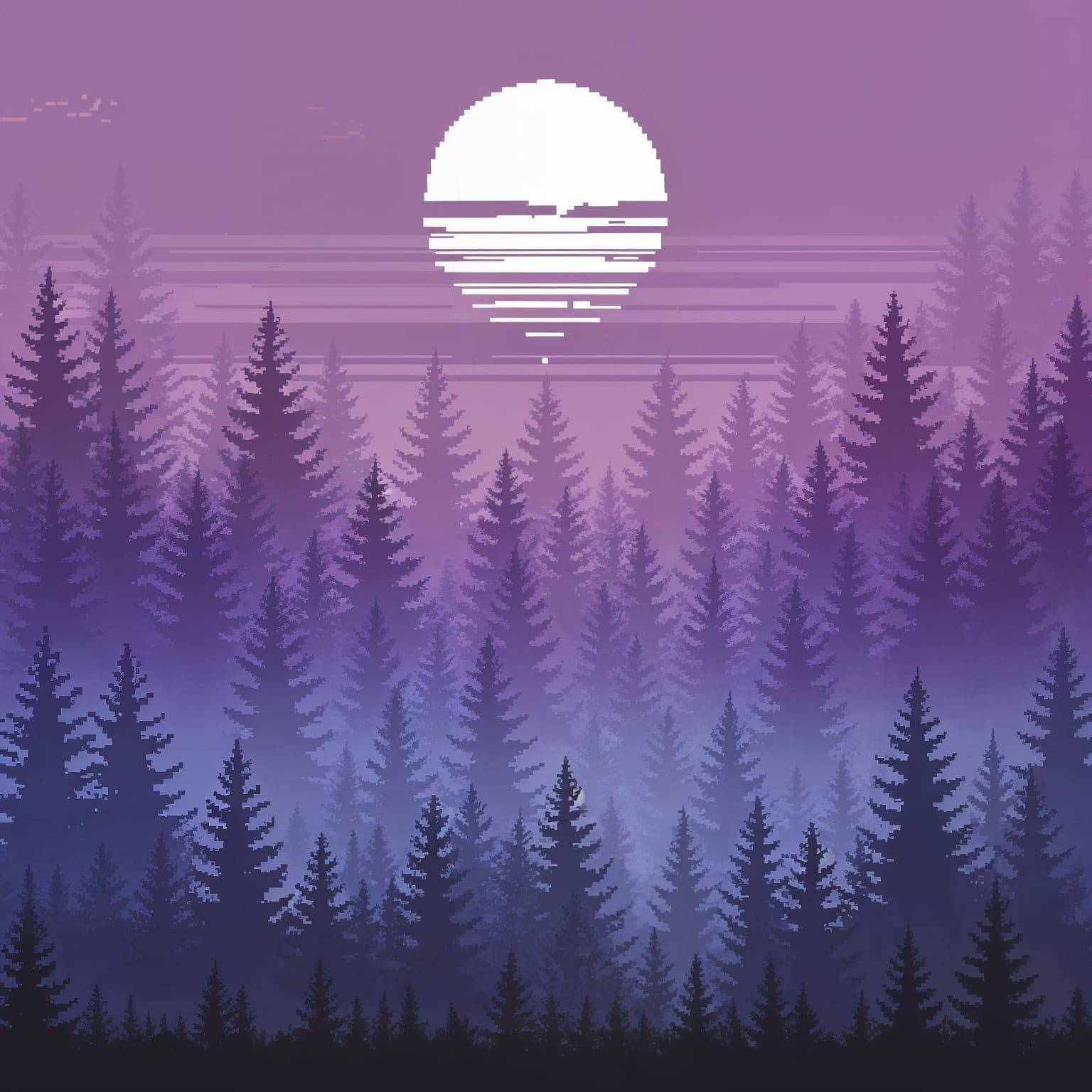 Atmospheric Pixel Art of a Misty Landscape