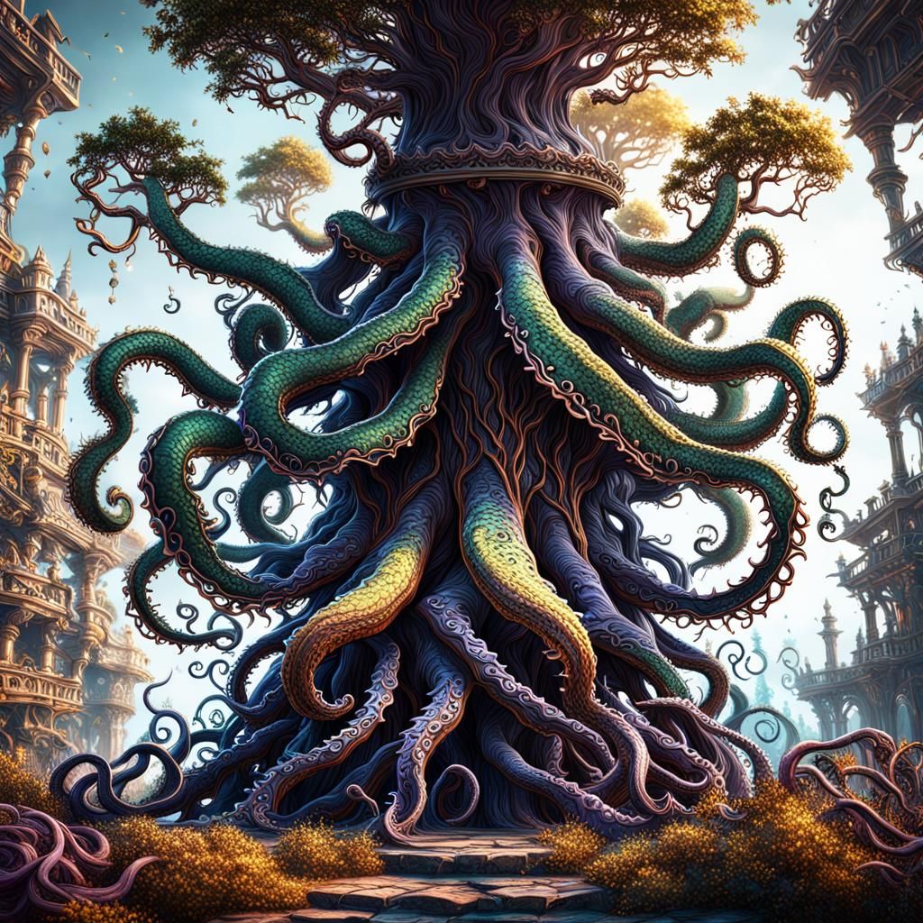 Fantastical Tentacle Tree: Detailed Matte Painting