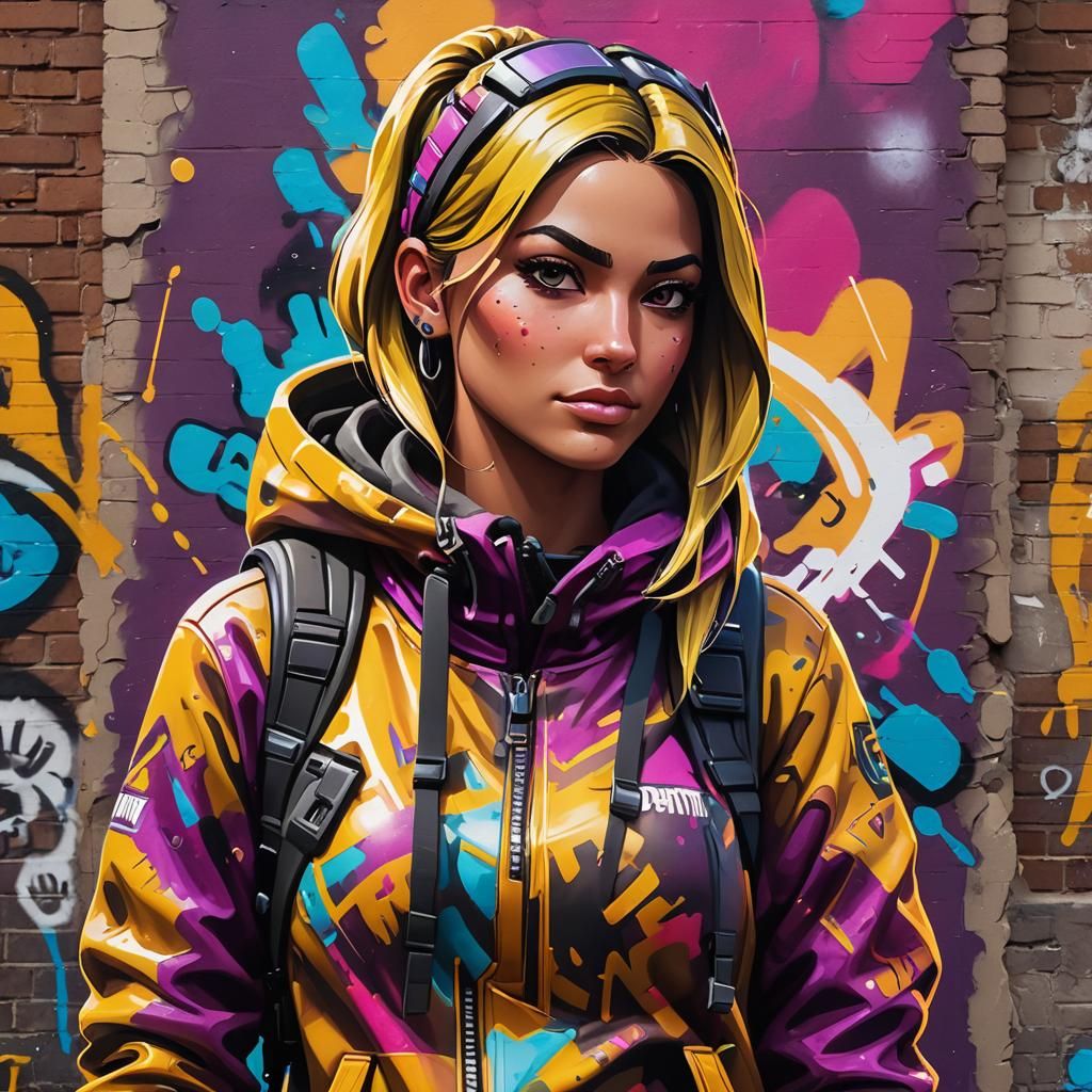 Fortnite Girl Portrait in Urban Graffiti Style