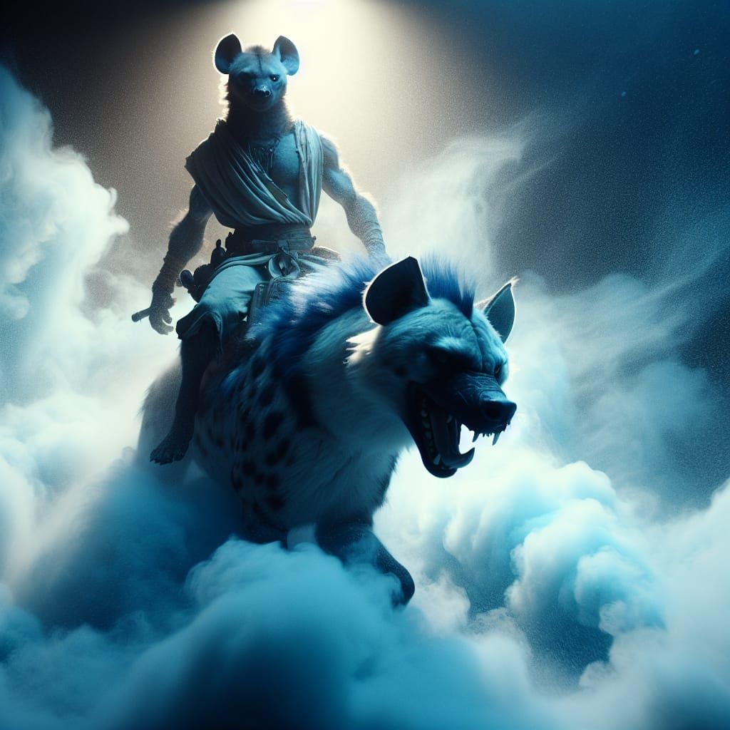 Hyena Warrior on Giant Hyena in Cinematic Scene