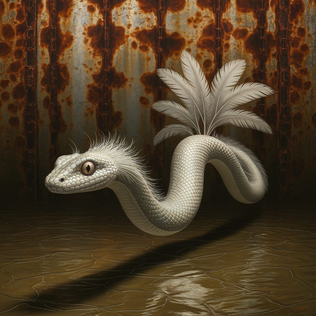 Serene Ostrich Snake Glides through Haunting Swamp Landscape