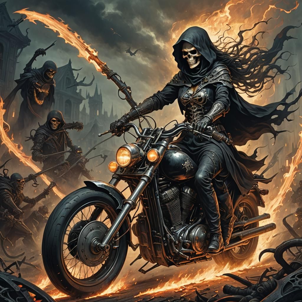 Grim Reaper Biker on Hellfire Motorcycle