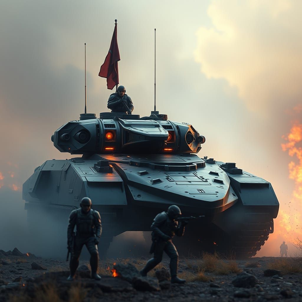 Warhammer 40K War Tank Engages Enemy in Wildfire