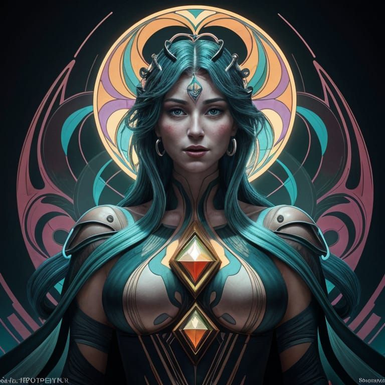 Cosmic Queen: Hyperrealistic Art Deco Portrait