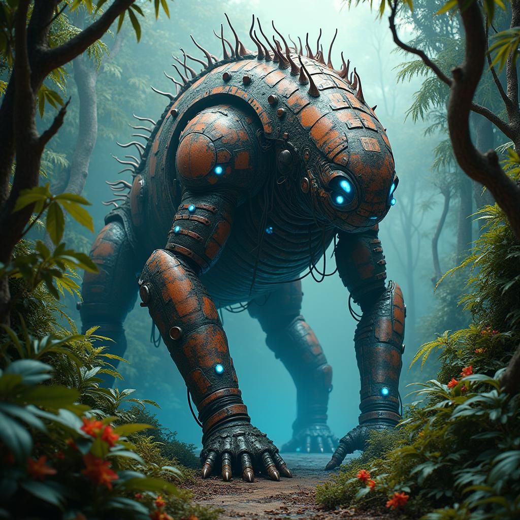 Lumbering mechanical electrical jungle beast