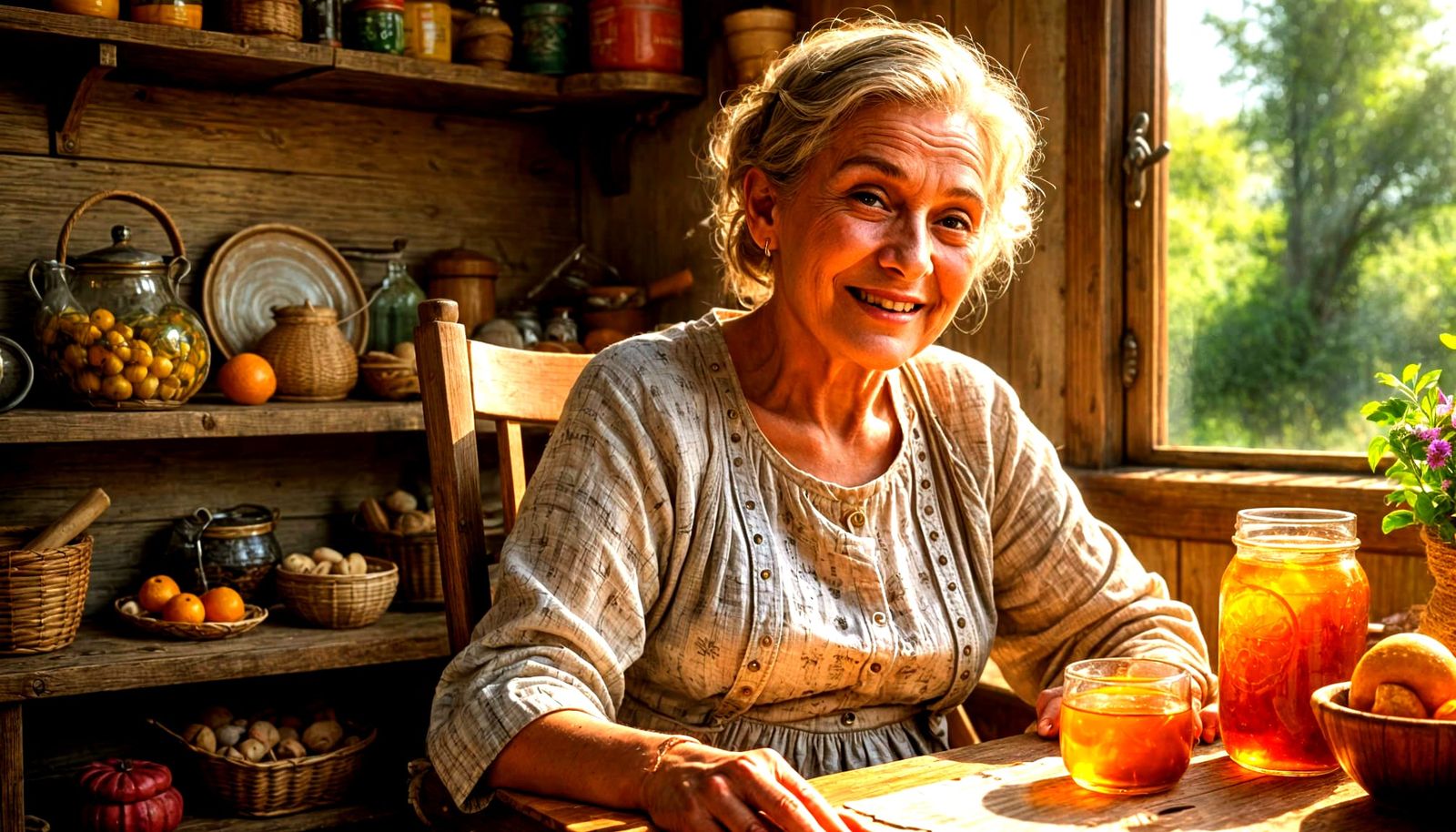 Whimsical Countryside Farm Stand in Golden Light