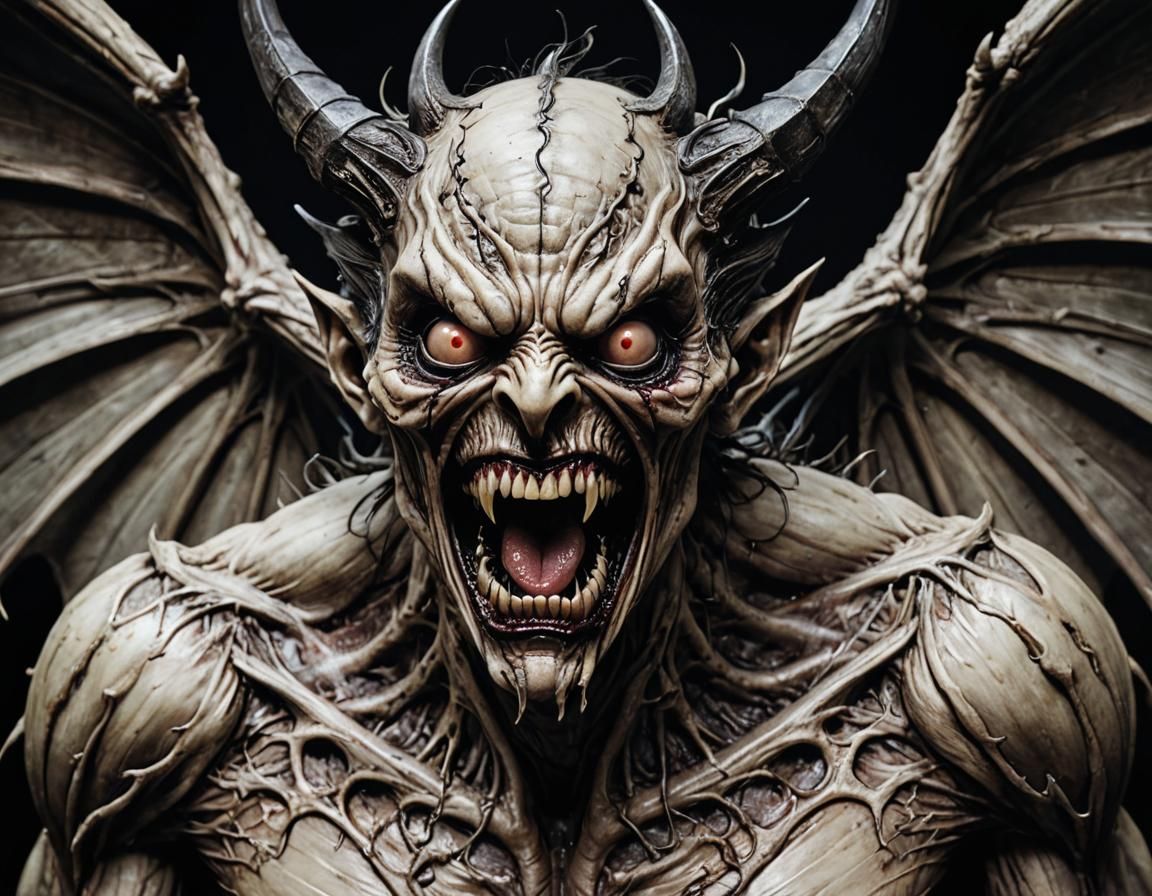 Grotesque Winged Demon in Horror Manga Style