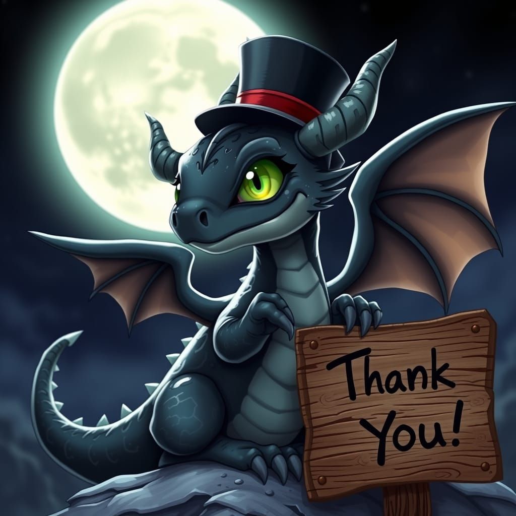 Charming Obsidian Dragon Takes a Bow in Epic Fantasy Moonlig...