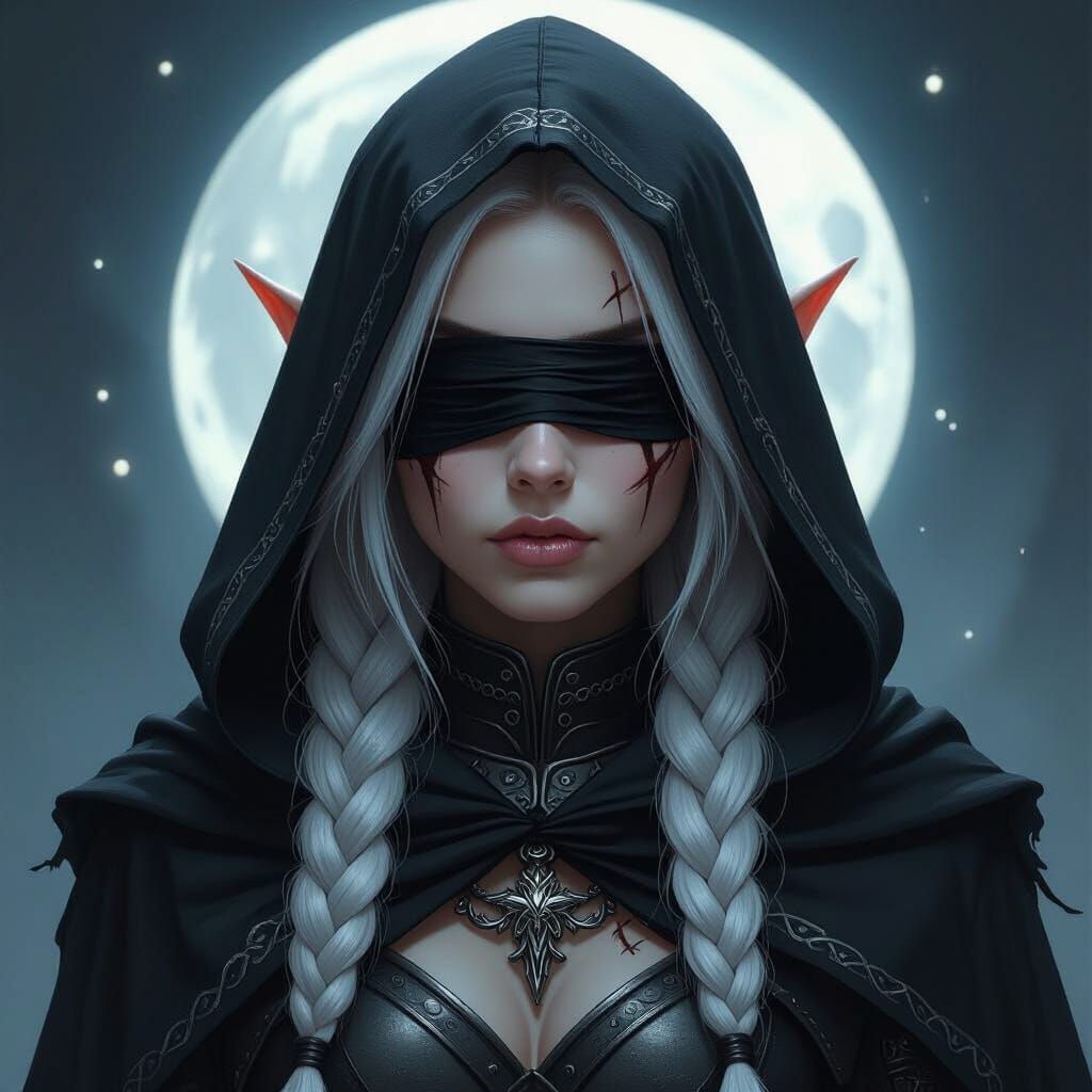 Elf Warrior in Moonlight with Mystical Tattoos