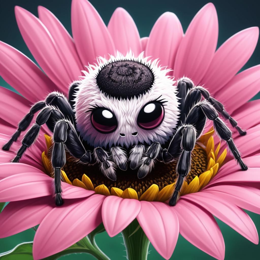 Cute Spider on Sunflower in Anime Style