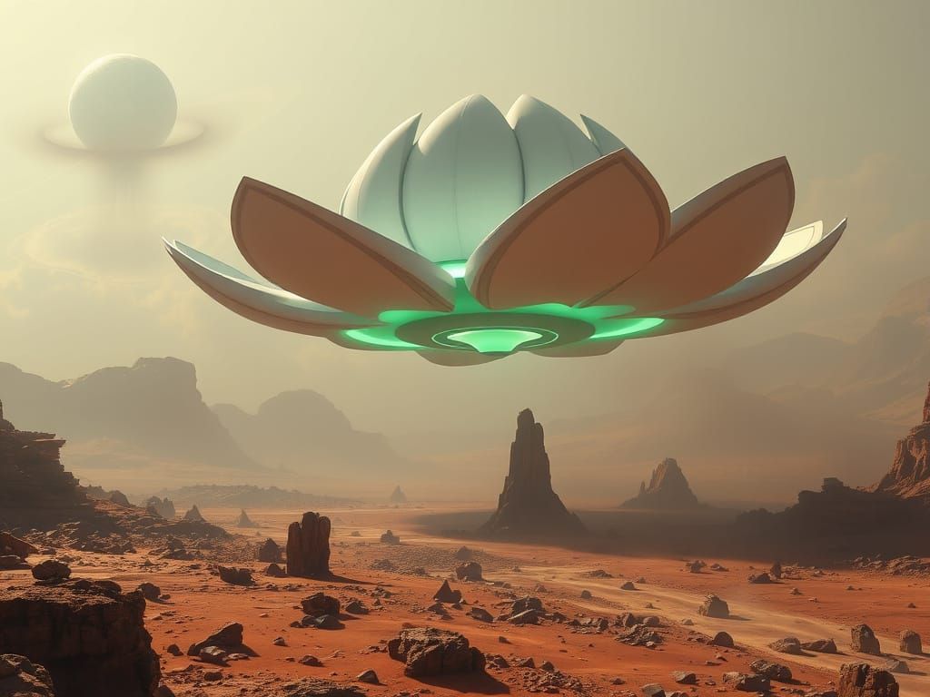 Surreal Lotus Space Station Blooms in Alien Skies