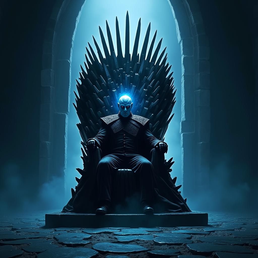 Night King on the Iron Throne in Ethereal Light