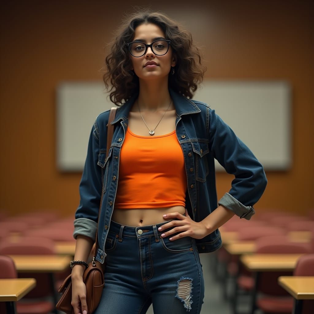 Confident Biracial Woman in Seminar Hall: Cinematic Style