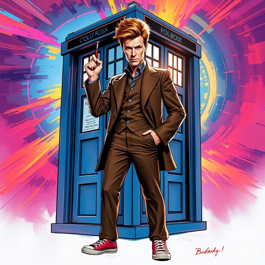Bowie as Tenth Doctor in Comic Book Style
