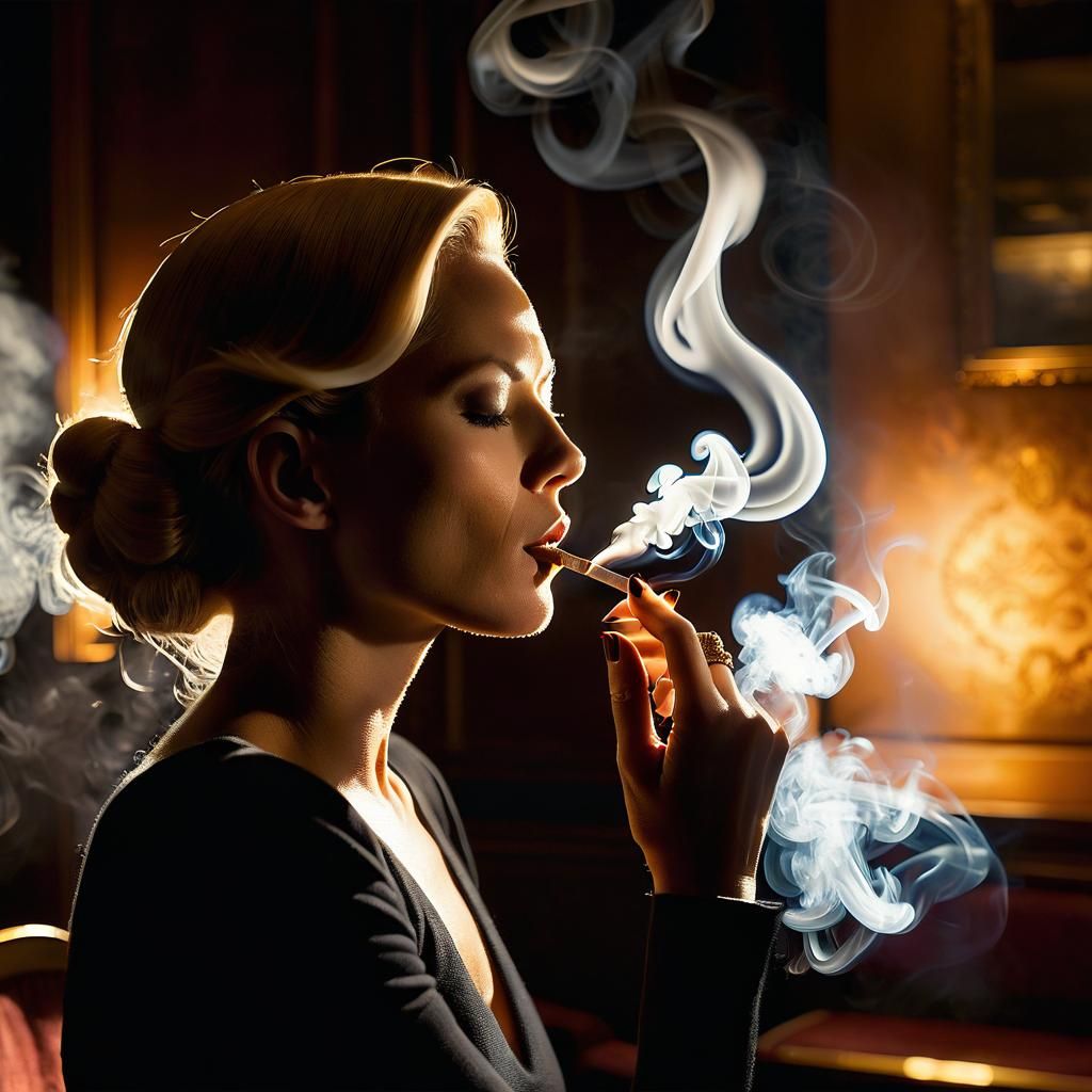 Person Smoking in Dimly Lit Room, Photorealistic Style