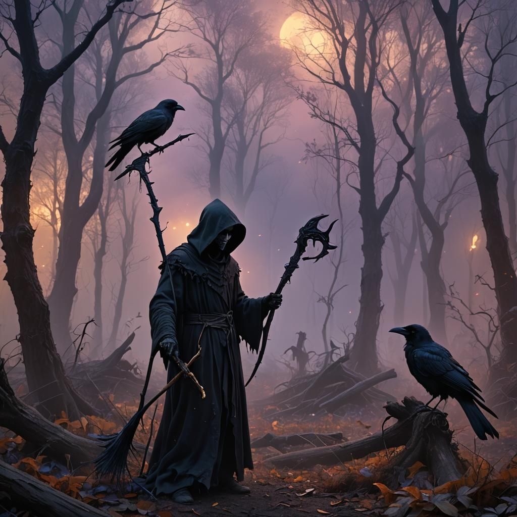 Baby Grim Reaper in Mystical Forest
