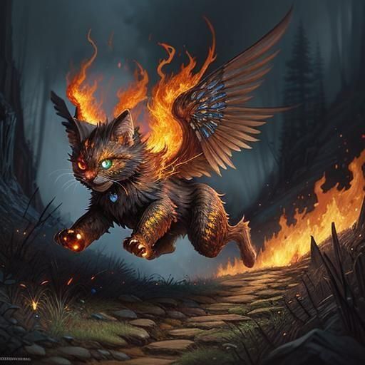 Adorable Fire Sprite on Mountain Trail