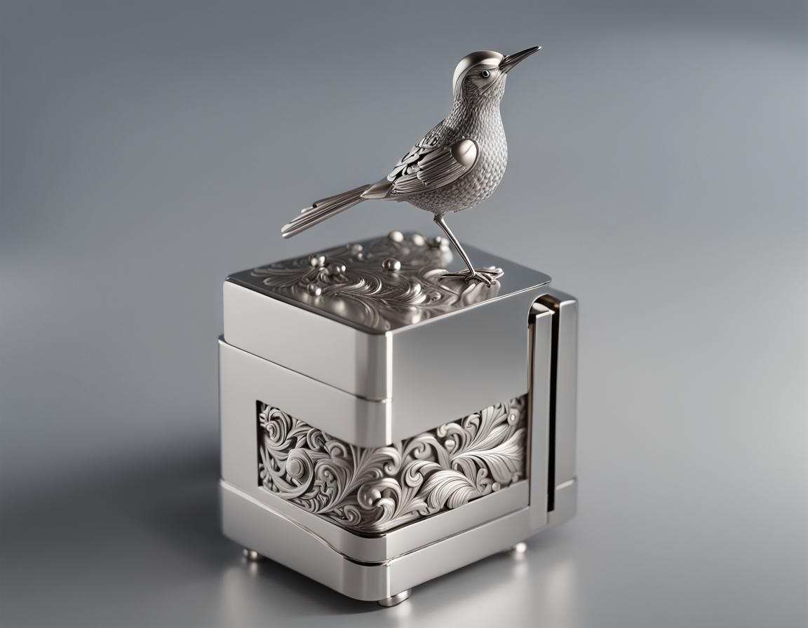 German Silver Singing Bird Box in 3D