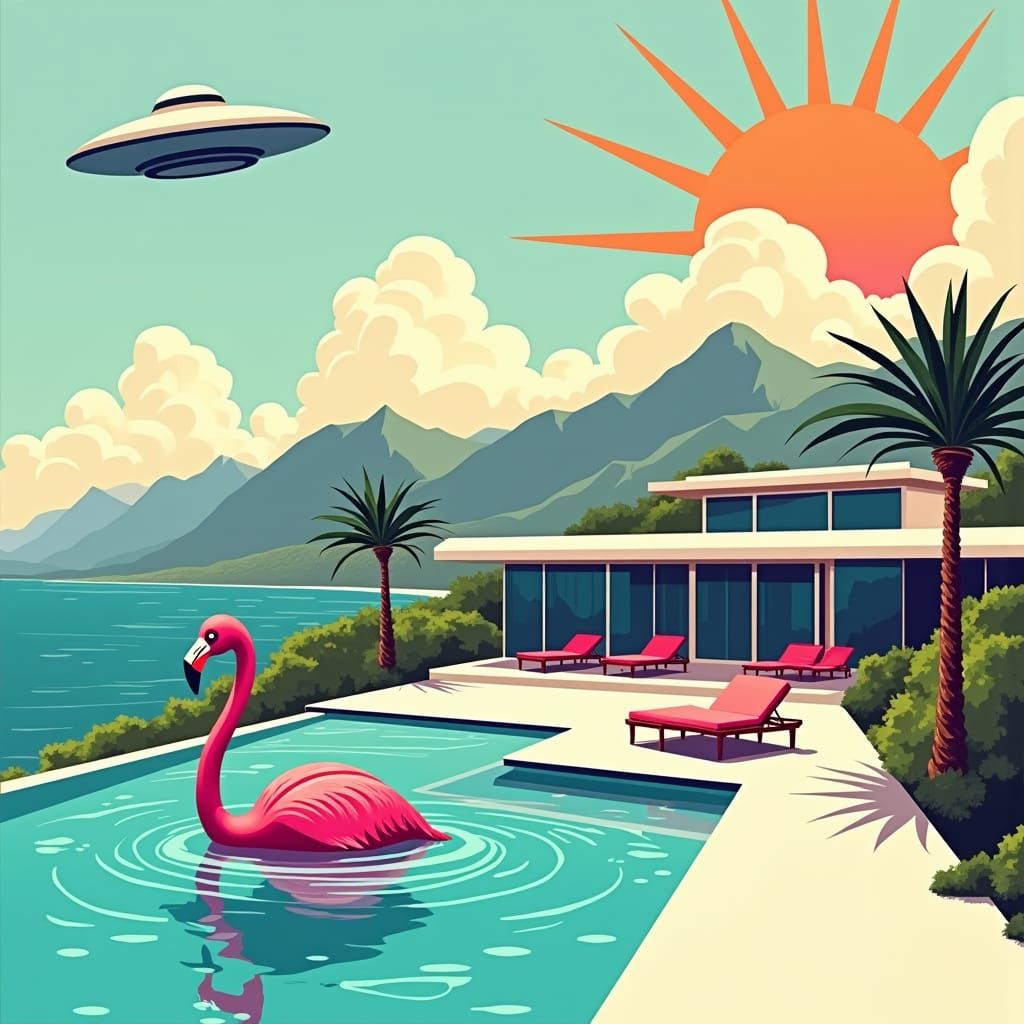 Palm Springs House in Graphic Style Illustration