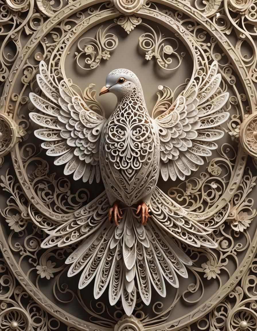 Fantastical Filigree Dove with Symmetrical Wings