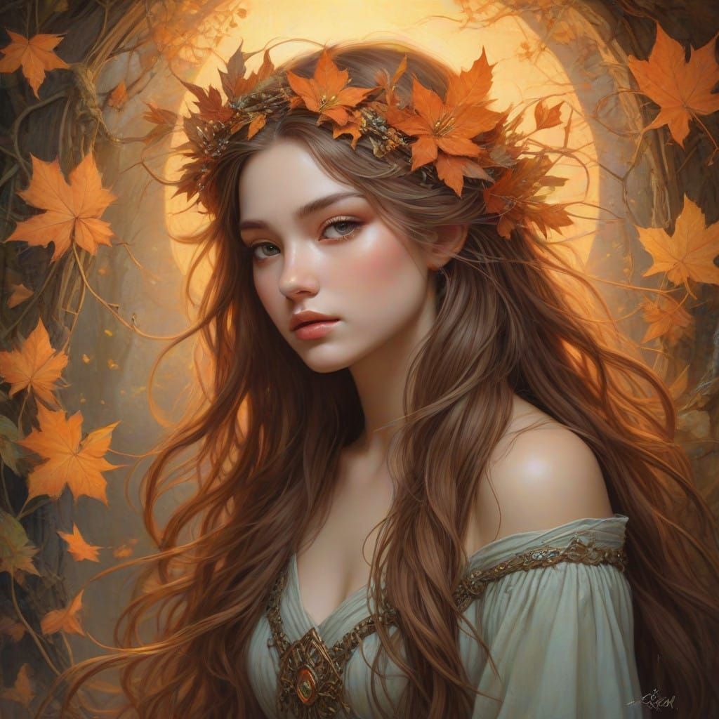 Surreal Goddess of Autumn in Ethereal Flames