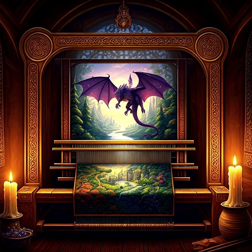 Enchanted Silk Castle Tapestry with Majestic Purple Dragon