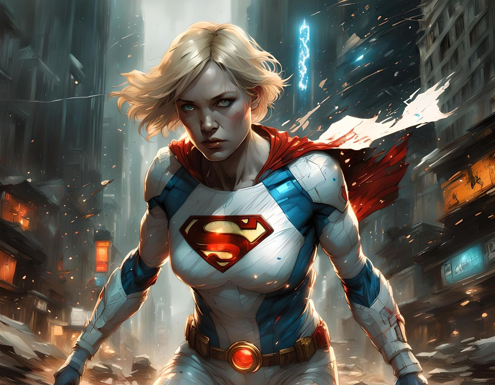 Hyperdetailed Matte Painting of Power Girl