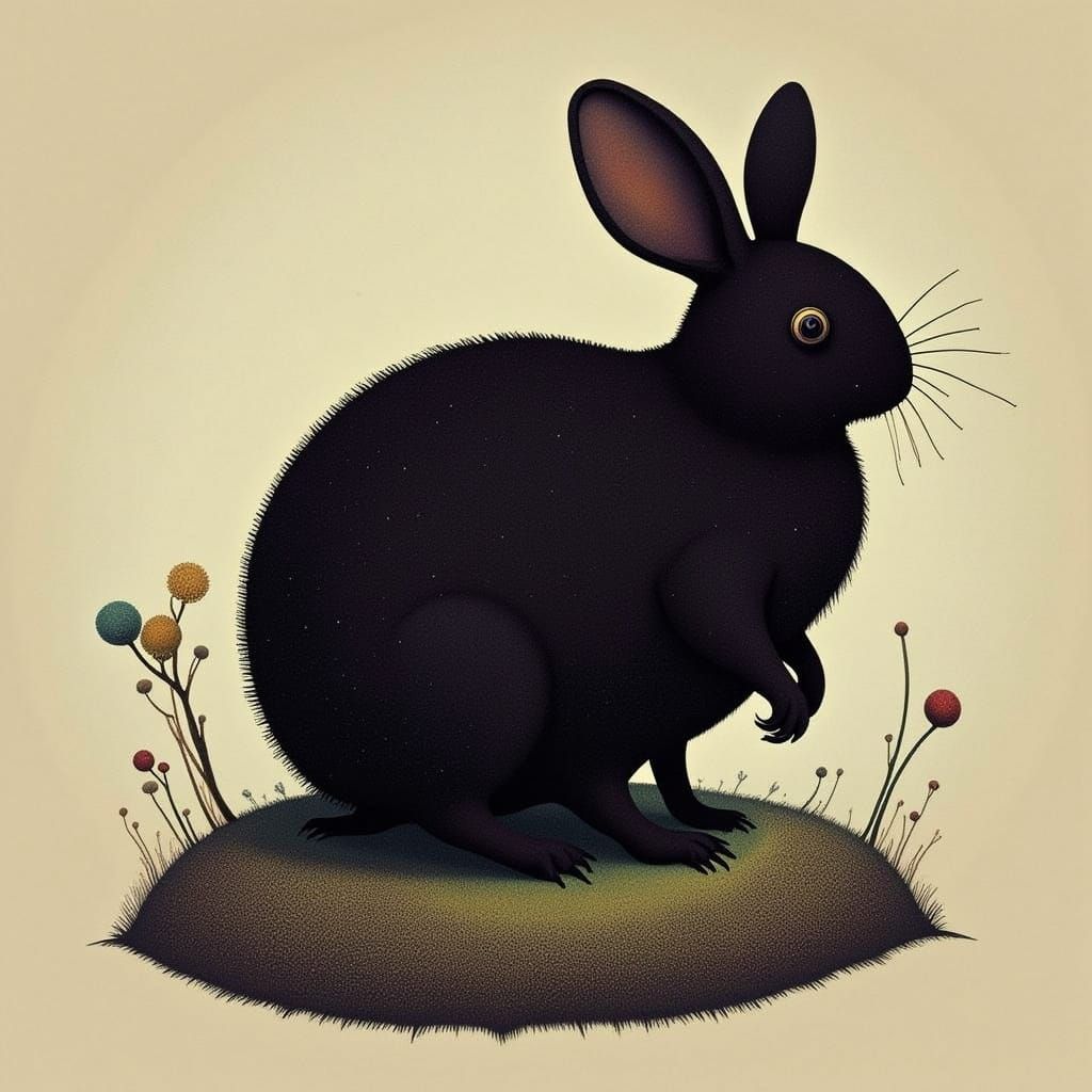 Cute Fat Black Rabbit